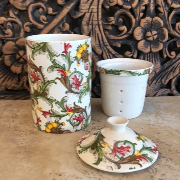 World Market 3pc Tea Set Strainer Cup With Lid Porcelain - Picture 5 of 10